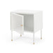 Dawn sideboard with white powder-coated metal, perforated doors and brushed brass accents.