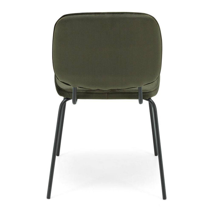 The Clyde Olive Green Velvet Dining Chair is slim-lined and elegant, adding a pop of colour around the Dining Table