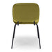 The Clyde Green Velvet Dining Chair mounted on four angled black powder coated metal legs. 