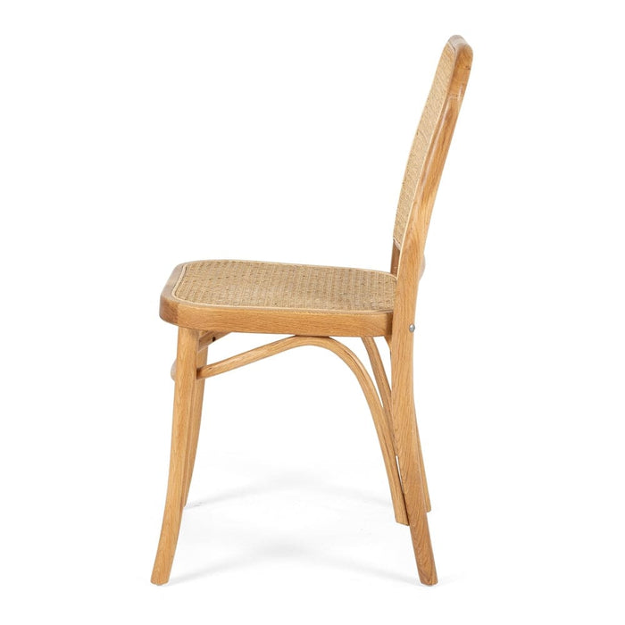 This striking oak dining chair with rattan seat is an iconic replica of the Hoffmann Cane Chair by Josef Hoffman.