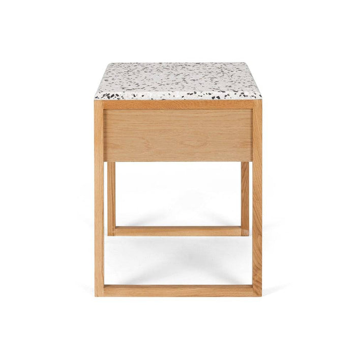 Crafted from oak and thick oak veneer the Avalon side table features a Terrazzo top