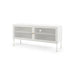 Dawn small white TV Unit features two spacious drawers for storage on either side of the unit for all your media needs. The stand is height adjustable with a maximum height of 130cm.