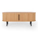 The Palliser TV unit emphasises the range and beauty of natural oak and with its combination of solid oak top and unique slatted oak doors 